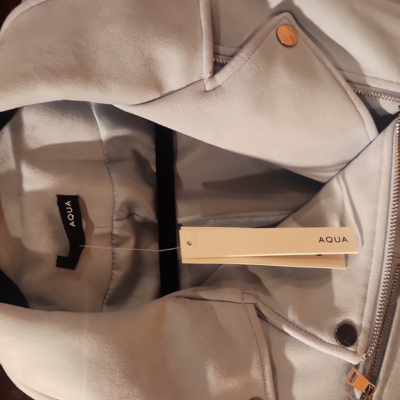 Aqua Faux Suede Zipper Front Solid Color Women's Moto Style Jacket S NWT Blue - Picture 2 of 6